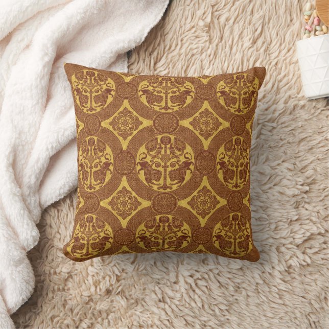 Red and Gold Byzantine Lions Throw Pillow (Blanket)