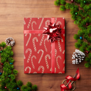 Red and Gold Candy Canes Christmas Wrapping Paper