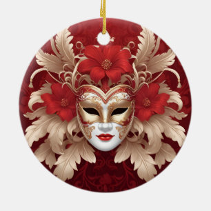 Red and gold carnival mask ceramic ornament