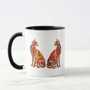 Red and Gold Cat Couple Mug