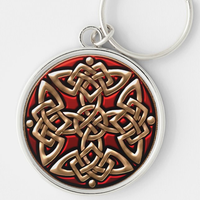 Red and Gold Celtic Shield Knot Keychain (Front)