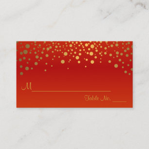 Red and Gold Chevron and Confetti Dots 2 Place Card
