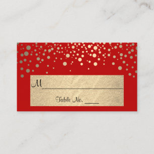 Red and Gold Chevron and Confetti Dots Place Card