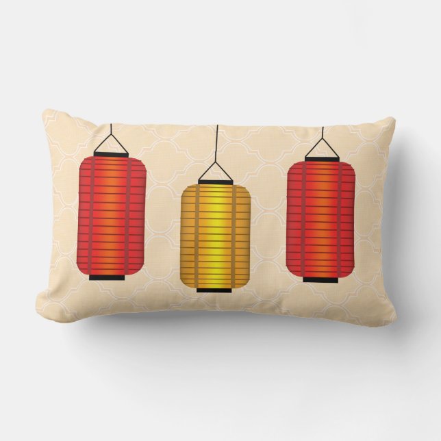 Red and Gold Chinese Lanterns Lumbar Pillow (Front)