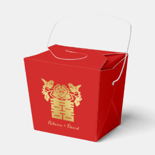 Red and Gold Chinese Love Birds Double Happiness Favor Box