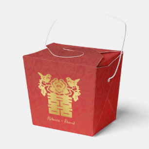 Red and Gold Chinese Love Birds Double Happiness Favor Box