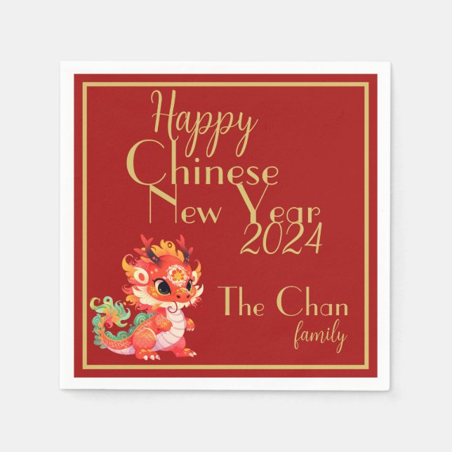 Red and gold, Chinese new year, year of the dragon Napkin (Front)