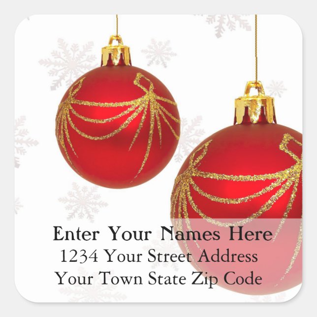 Red and Gold Christmas Balls Address Label (Front)