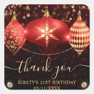 Red and Gold Christmas Baubles Birthday Square Sticker