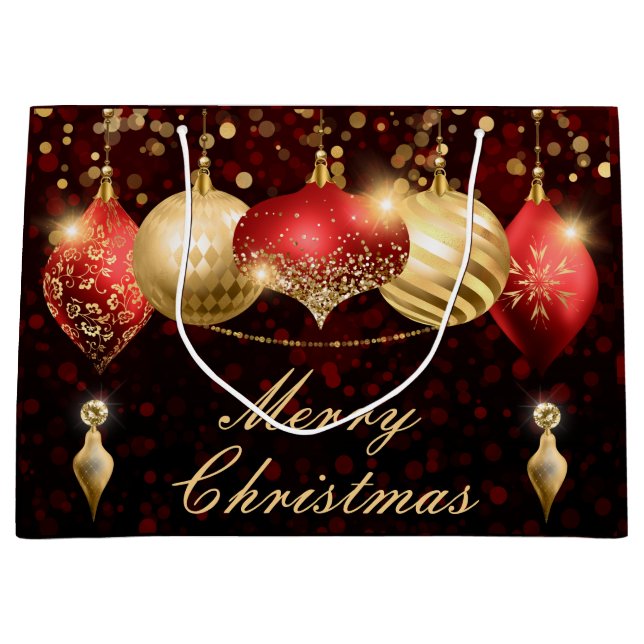 Red and Gold Christmas Baubles Large Gift Bag (Front)