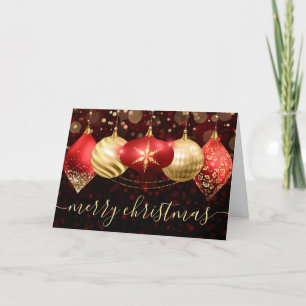 Red and Gold Christmas Baubles Ornaments Holiday Card