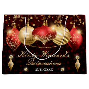 Red and Gold Christmas Baubles Quinceañera Large Gift Bag