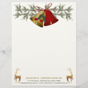 Red and gold Christmas bells, holly and pine Letterhead