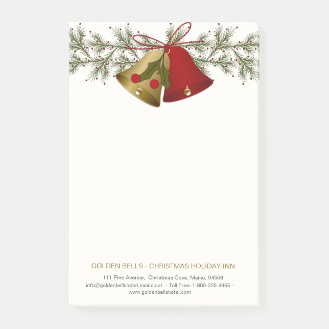 Red and gold Christmas bells,  holly and pine Post-it Notes (Front)