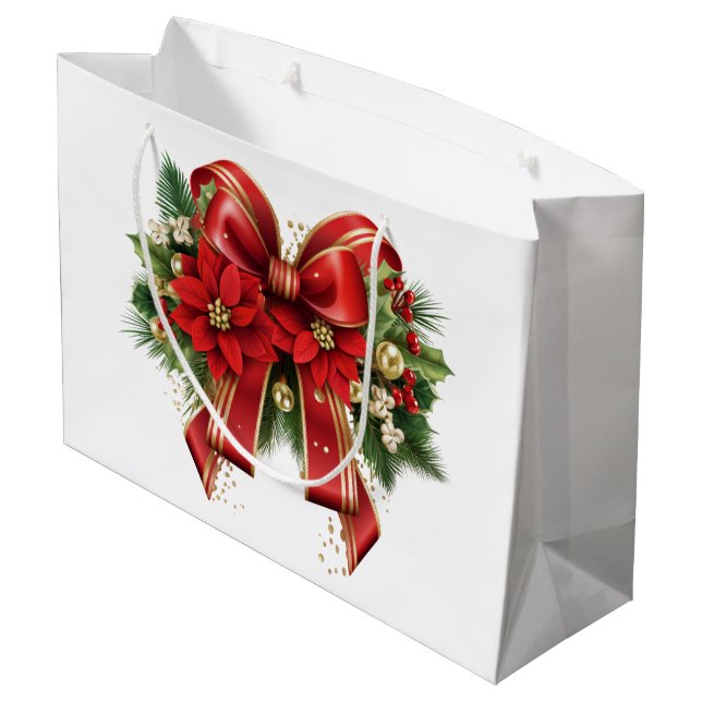 Red and Gold Christmas Bow Festive Large Gift Bag (Back Angled)