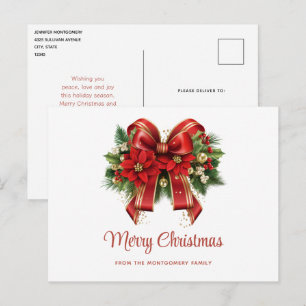Red and Gold Christmas Bow Holiday Postcard