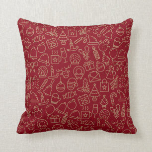 Red and Gold Christmas Pattern   Throw Pillow
