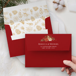 Red and Gold Christmas Pattern Wedding Envelope