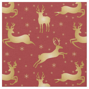 Red and gold Christmas reindeer Fabric