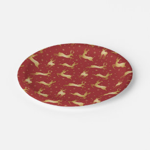 Red and gold Christmas reindeer Paper Plate