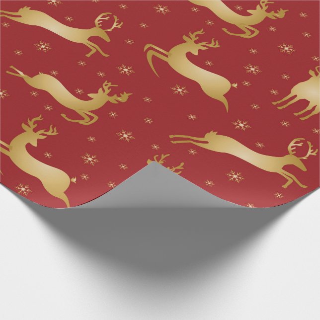 Red and gold Christmas reindeer Wrapping Paper (Corner)