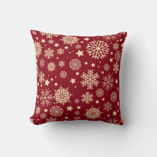 Red and Gold Christmas Snowflakes Throw Pillow