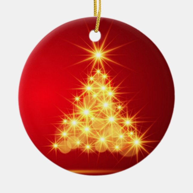 Red and Gold Christmas Tree Ceramic Ornament (Front)