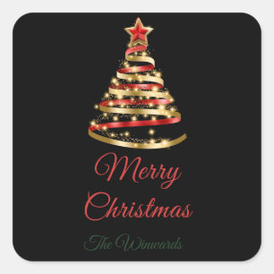 Red and Gold Christmas Tree Square Sticker
