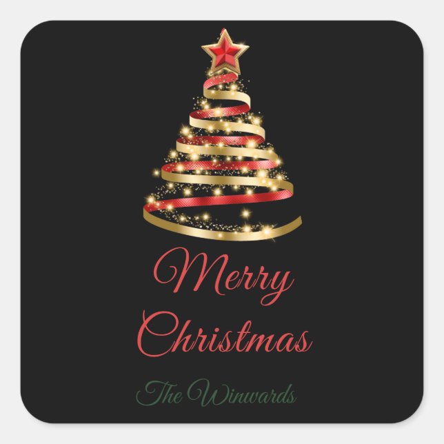 Red and Gold Christmas Tree Square Sticker (Front)