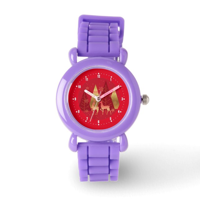 Red and gold Christmas trees and deer Watch (Front)