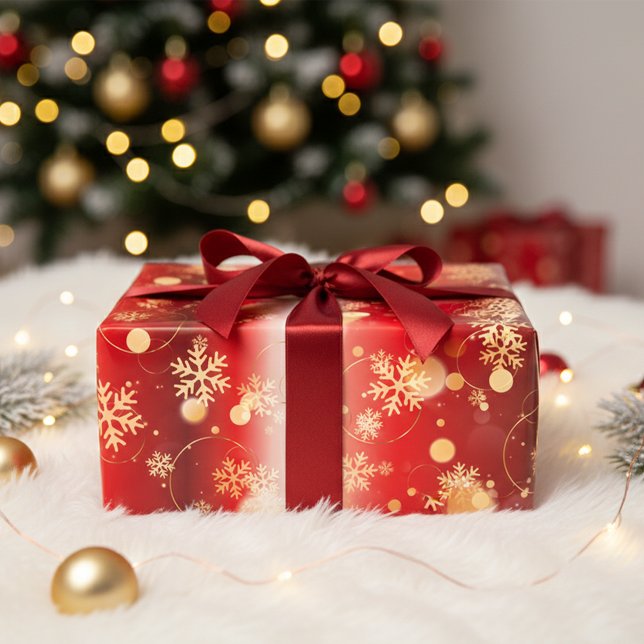 Red And Gold Christmas Winter Wonderland  Wrapping Paper Sheet (Creator Uploaded)