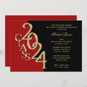Red and Gold Class of 2024 Grad with Colour Option Invitation