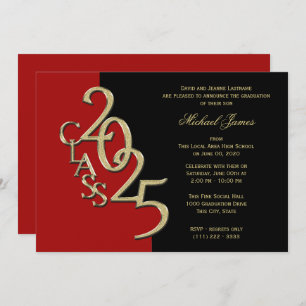 Red and Gold Class of 2025 Grad with Colour Option Invitation