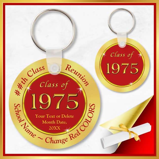 Red and Gold, Class of 75, Class Reunion Favours,  Keychain (Class of 1975 Reunion. Red and Gold, 50th class reunion party favors. Party Favors for, Class of '75)