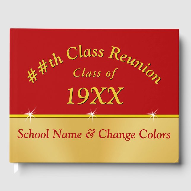 Red and Gold Class Reunion Guest Book, Any Colours Guest Book (Front)