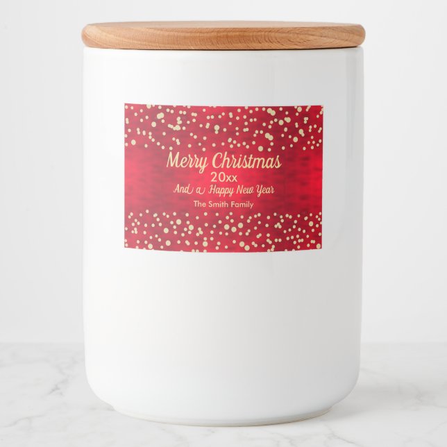 Red and Gold Confetti Christmas Pattern Food Label (Front)