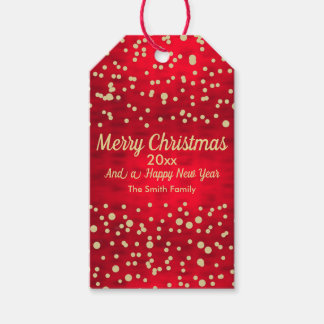 Red and Gold Confetti Christmas Pattern Gift Tags