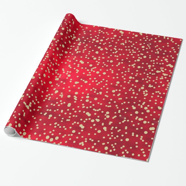 Red and Gold Confetti Christmas Pattern Wrapping Paper (Unrolled)