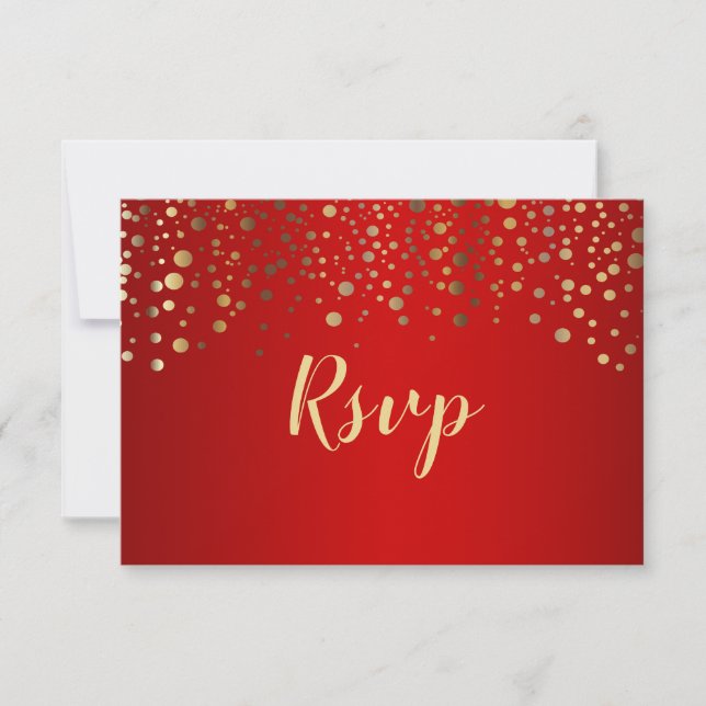 Red and Gold Confetti Dots - RSVP Card (Front)
