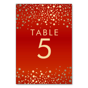 Red and Gold Confetti Dots Table Number