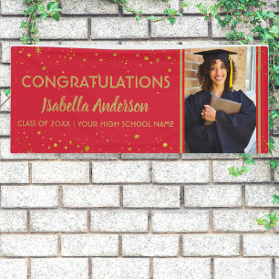 Red And Gold Confetti Grad Photo Graduation 2025 Banner