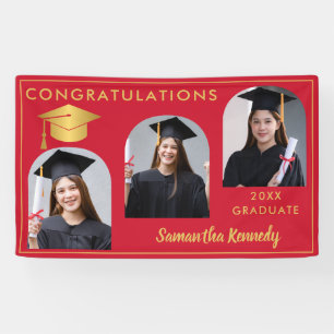 Red And Gold Congratulations 3 Photo Graduation Banner