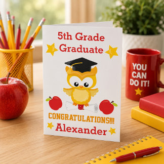 Red and Gold congratulations 5th grade graduate Card