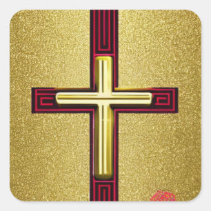 Red and Gold Cross Sticker