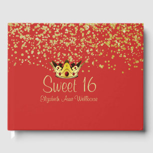 Red and Gold Crown Sweet 16 Guest Book