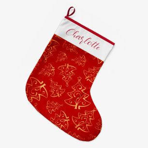 Red And Gold Custom Name Large Christmas Stocking