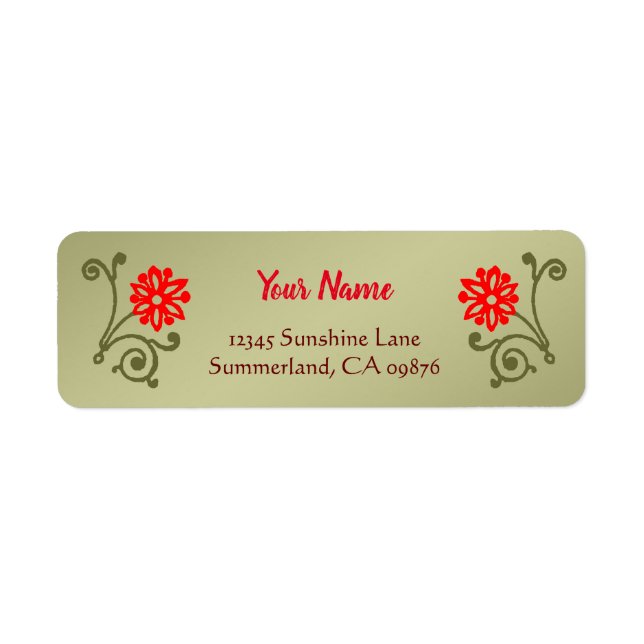Red and Gold Daisy Etching Custom Return Address (Front)