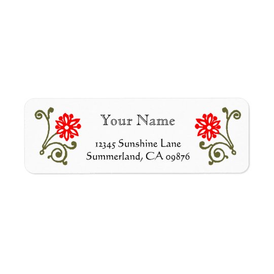 Red and Gold Daisy Etching Custom Return Address Return Address Label