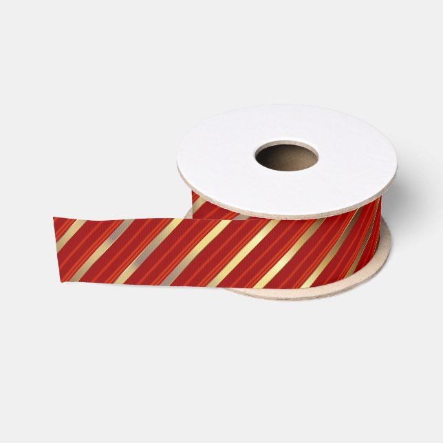 Red and Gold Diagonal Stripes | Christmas Grosgrain Ribbon (Spool)