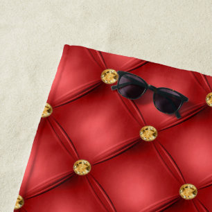 Red and Gold Diamond Tufted Leather Beach Towel